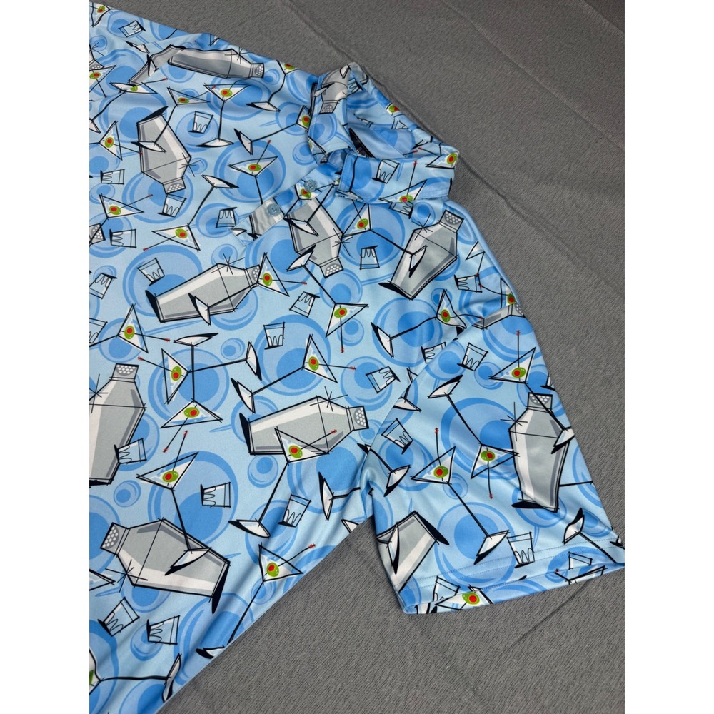 Loudmouth Golf Martini Cocktail Shaker Polo Shirt Blue Mens XL Short Sleeve - Picture 13 of 16